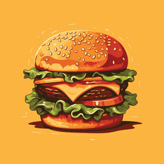 Big burger, hamburger hand drawn vector illustration sketch retro style