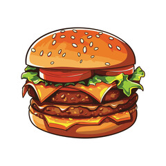 Big burger, hamburger hand drawn vector illustration sketch retro style