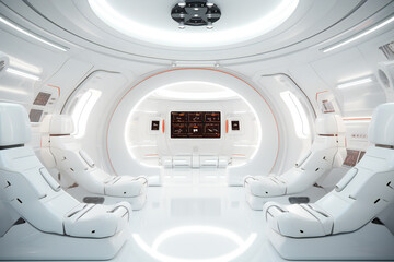 White futuristic interior of a space ship or laboratory