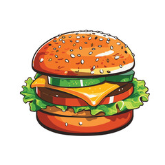Big burger, hamburger hand drawn vector illustration sketch retro style