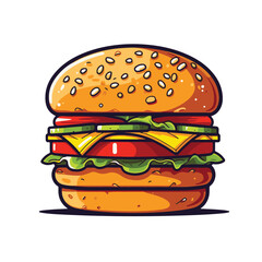 Big burger, hamburger hand drawn vector illustration sketch retro style