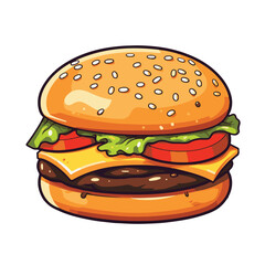 Big burger, hamburger hand drawn vector illustration sketch retro style