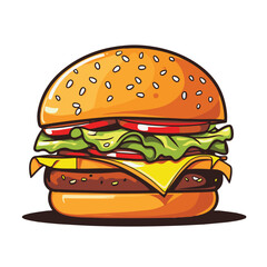 Big burger, hamburger hand drawn vector illustration sketch retro style