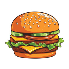 Big burger, hamburger hand drawn vector illustration sketch retro style
