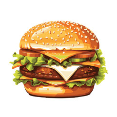 Big burger, hamburger hand drawn vector illustration sketch retro style
