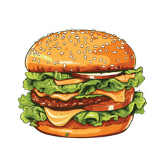 Big burger, hamburger hand drawn vector illustration sketch retro style
