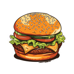 Big burger, hamburger hand drawn vector illustration sketch retro style