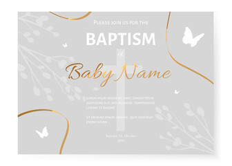 Baptism Invitation Card Design. Invitation Template with Cross. Vector illustration EPS10