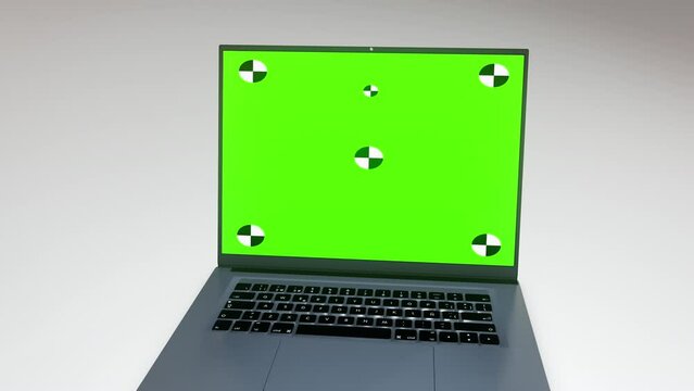 Laptop 3D render with green screen tracking matte placeholder. Concept, website template footage, Mockup Design