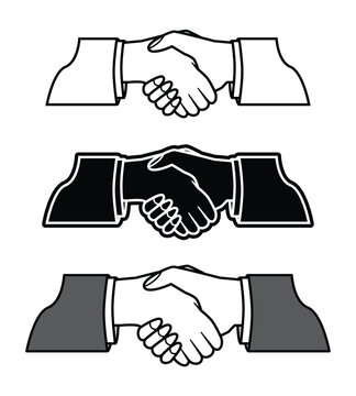 Friend ship symbols logo icon with nice hand together or shake hand drawing in black and white cartoon vector