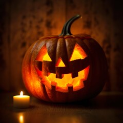 Halloween pumpkins and decorations outside a house made with generative ai technology