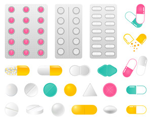 Medicals pill collection on a white background. Vector illustration