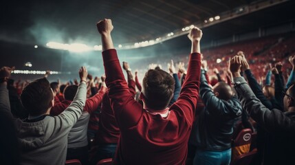Cinematic shot of a cheering crowd on the sport event - obrazy, fototapety, plakaty