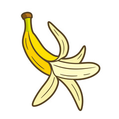 Yellow banana flat isolated on white background. Cartoon style. Vector illustration