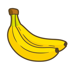 Yellow banana flat isolated on white background. Cartoon style. Vector illustration