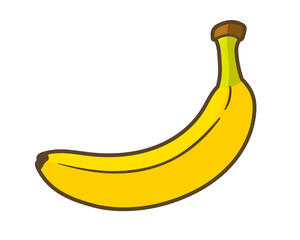 Yellow banana flat isolated on white background. Cartoon style. Vector illustration
