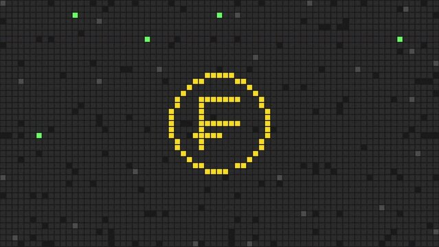 Digital money pixel swiss frank sign. Abstract background
