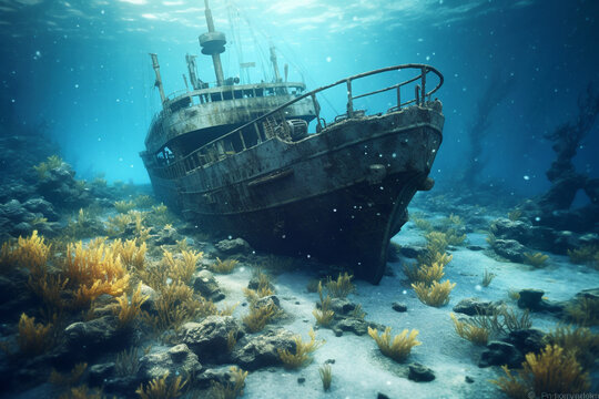 Submarine sinking 3D rendering background