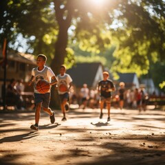 Children playing basketball on a street