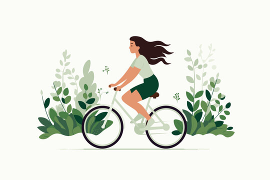 woman on bike vector flat minimalistic isolated illustration