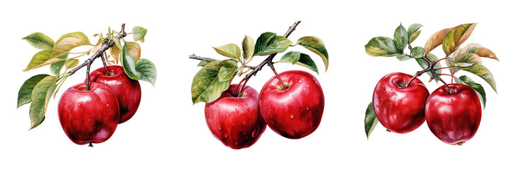 Watercolor apple set. Generative Ai