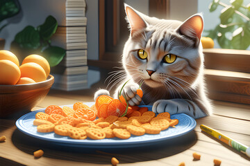 Naklejka premium A cat eating a delicious snack. Generative AI,
