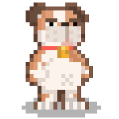 Pixel cartoon bulldog character.