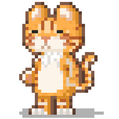 Naklejka premium Pixel art cartoon ginger cat character.