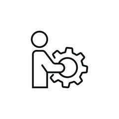 Human with wheel icon vector illustration. Gear icon on isolated background. Cogwheel sign concept.