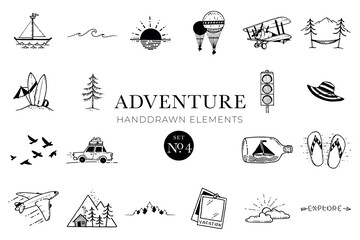 Adventure handdrawn elements, Travel drawings, Illustrations, Travelling