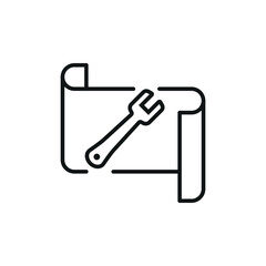 Document icon vector illustration. List settings on isolated background. Spanner sign concept.
