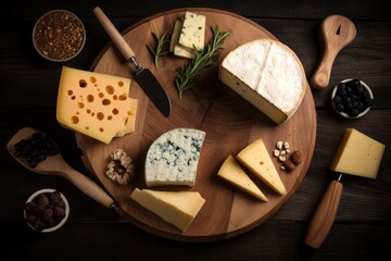 Delicious cheese platter with a large selection of cheeses. A sumptuous treat in a vintage setting. - Powered by Adobe