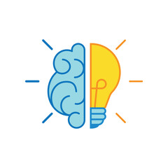 Lightbulb icon vector illustration. Bulb with brain on isolated background. Intelligence sign concept.