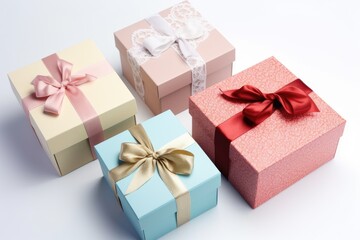 Obraz premium The top view of the holiday gift boxes showcases the bounty of the surprise hidden inside, arousing the curiosity of the recipient.