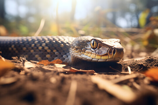 A snake slithering on the ground