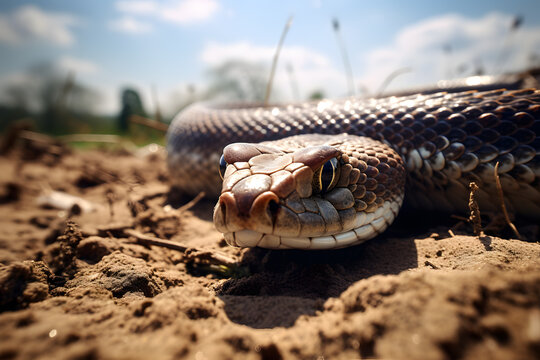 A snake slithering on the ground