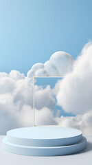 Stand for goods on the background of the sky with clouds