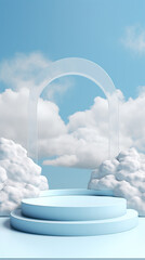 Template with clouds and blue sky. Beautiful background for advertising.Generative AI.

