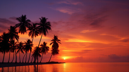 Obraz na płótnie Canvas Silhouette coconut palm trees on the beach against the sky
