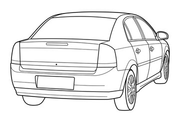 classic sedan car. Different five view shot - front, rear, side and 3d. Outline doodle vector illustration	
