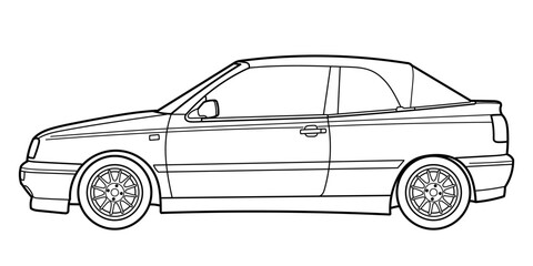 Coupe convertible sport car. Side view shot. Outline doodle vector illustration	