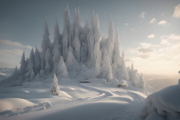 snow covered trees. Generative AI