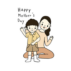 Happy Mother's day, Mom and son. Hand drawn style vector.