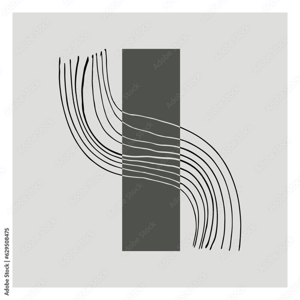 Poster minimalist design with shapes and hand draw lines