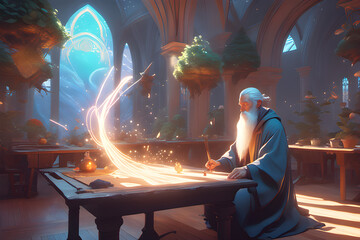 Wizard writing a spell