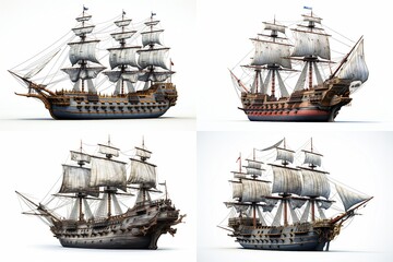 Vintage sailing ships isolated on a white background.