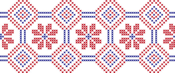 embroidered cross-stitch ornament national pattern Ukrainian Slavic.