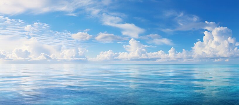 tropical beach panorama, seascape with a wide horizon, showcasing the beautiful expanse of the sky meeting the sea