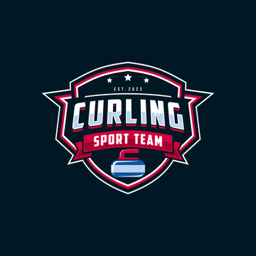 Logo for curling sport team. Curling sport with stone