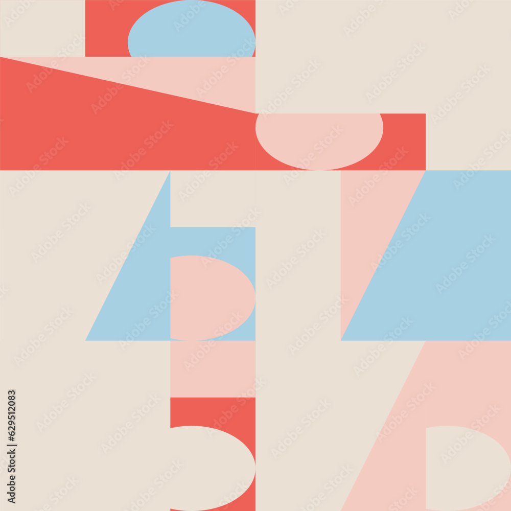Poster Abstract geometric vector seamless pattern. Modern background with simple shapes. Circles, squares, rectangles, triangles in pastel colors